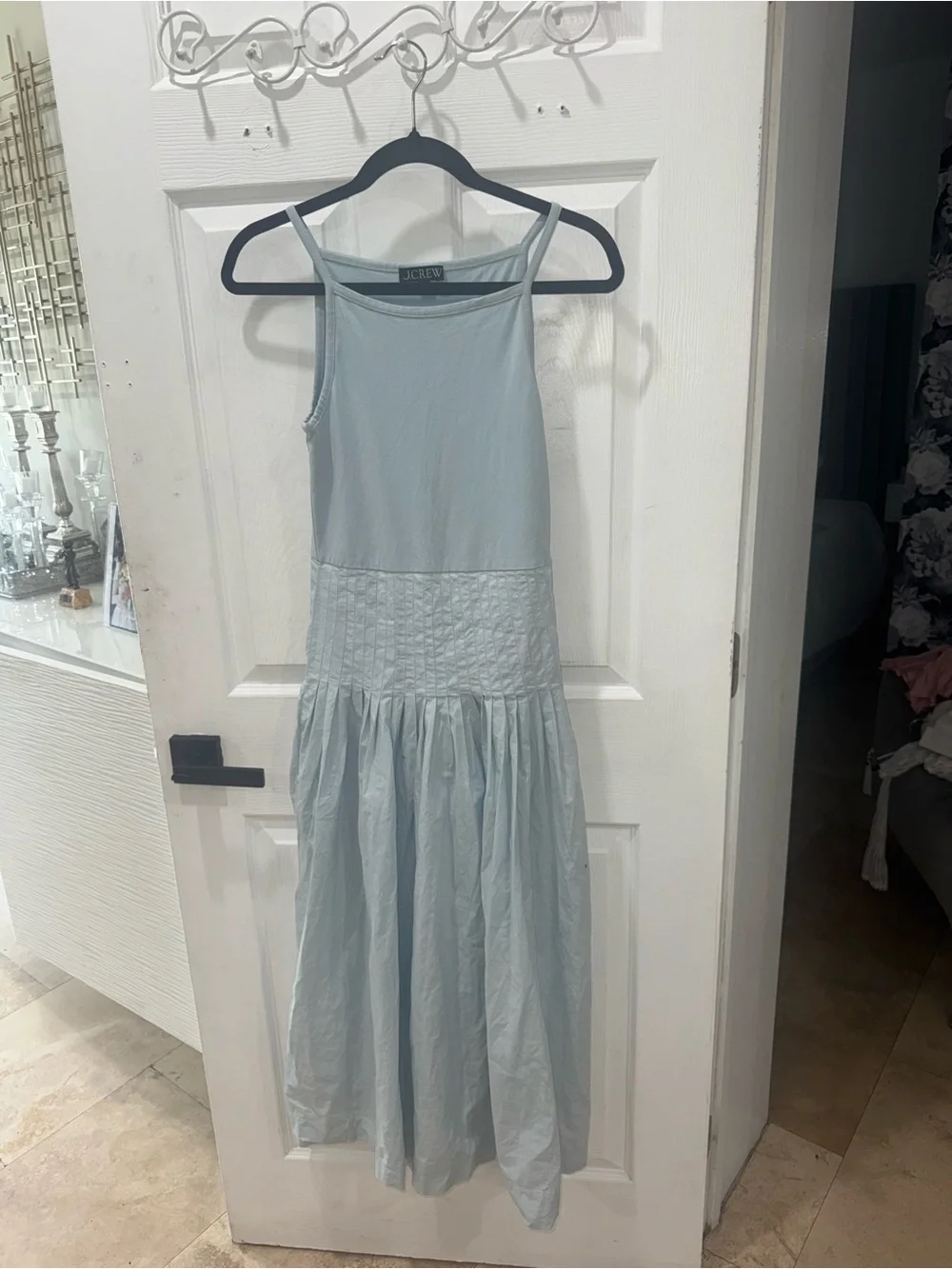 J. Crew Light Blue Smocked Strap Midi Dress